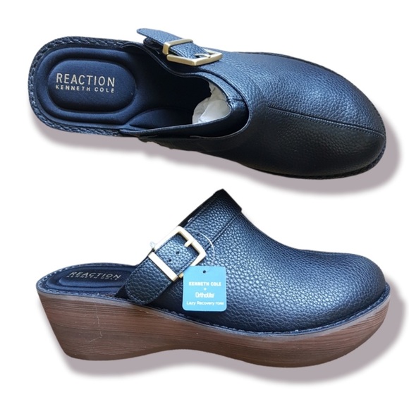 Kenneth Cole Reaction ortholite PRIME 2WAY vegan leather Clogs MULES BLACk 9.5 - Picture 1 of 4